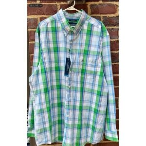 Saddlebred Men's 2XLT Long Sleeve Button Down Plaid Green New with Tags
